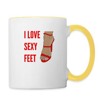 I love sexy Feet - Tasse zweifarbig - Weiß/Gelb - Rechts