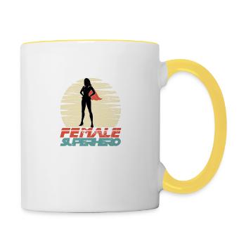 Fille puissance héroïne féministe super maman dessin animé - Mug contrasté - blanc/jaune - Droite