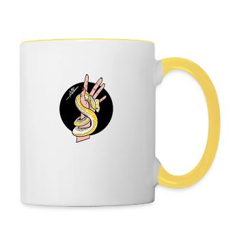 Snake and hand - Contrasting Mug - white/yellow - Right