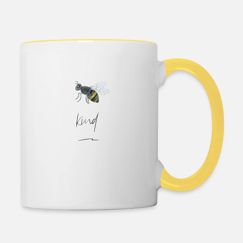 Impression d'abeilles dessinées à la main "Bee Kind" - Mug contrasté - blanc/jaune