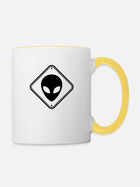 Warnung Alien Hinweis - Tasse zweifarbig - Weiß/Gelb
