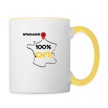 T shirt 100%ch'ti m'baraque - Mug contrasté - blanc/jaune - Droite