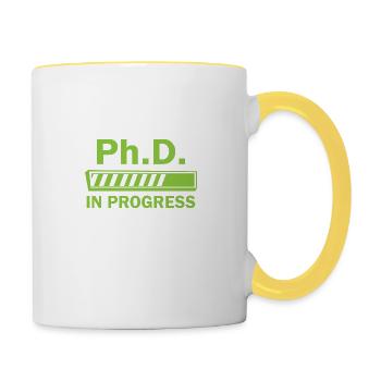 Phd in progress graduation gift - Contrasting Mug - white/yellow - Right