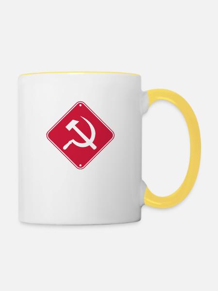 Warnung Kommunismus Schild - Tasse zweifarbig - Weiß/Gelb
