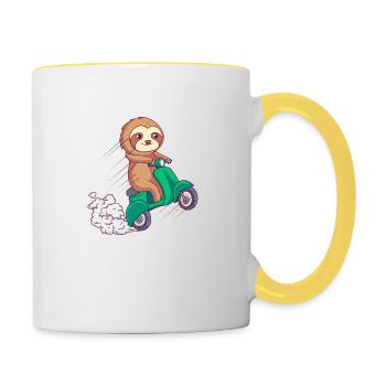 paresseux promenade en moto comique drôle - Mug contrasté - blanc/jaune - Droite