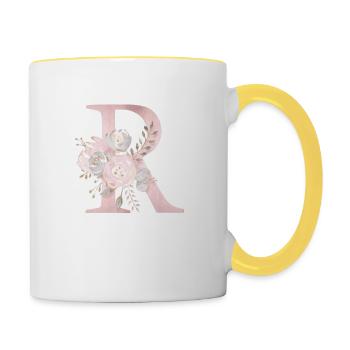 Letter R with flowers - Contrasting Mug - white/yellow - Right