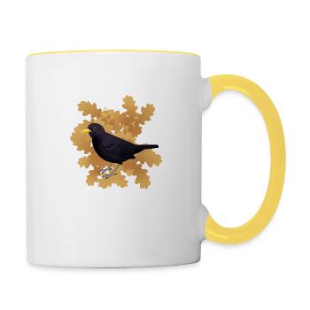 Amsel auf Herbstlaub - Tasse zweifarbig - Weiß/Gelb - Rechts