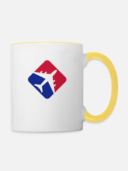 Flugzeug Rot Blau - Tasse zweifarbig - Weiß/Gelb