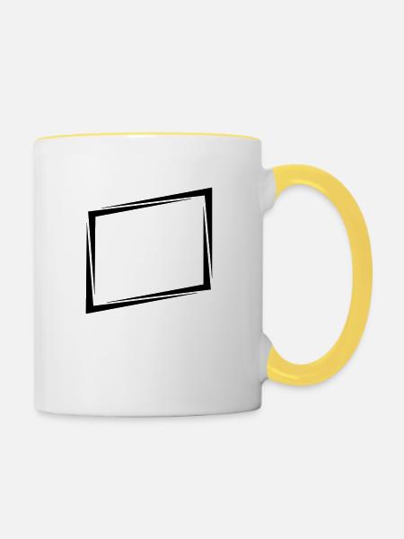 Schild Rechteck Rahmen - Tasse zweifarbig - Weiß/Gelb