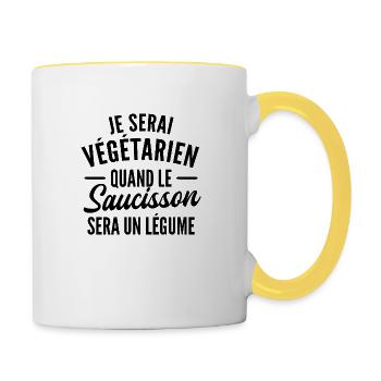 végétarien quand le saucisson sera un légume drôle - Mug contrasté - blanc/jaune - Droite