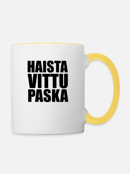 HaistaVittuPaska - Tasse zweifarbig - Weiß/Gelb