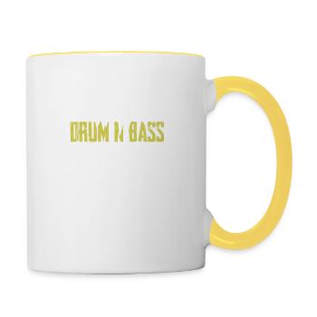 Drum bass music saying addict - Contrasting Mug - white/yellow - Right