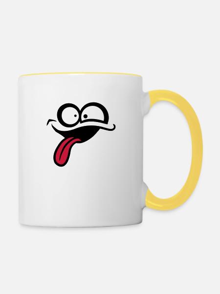 Visage comique fou - Mug contrasté - blanc/jaune