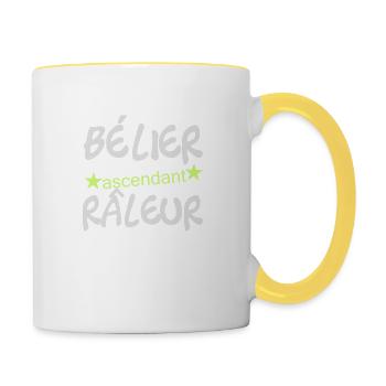 T shirt bélier ascendant râleur, homme - Mug contrasté - blanc/jaune - Droite