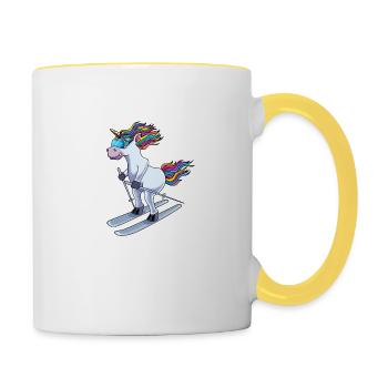 Licorne ski blob de bande dessinée - Mug contrasté - blanc/jaune - Droite