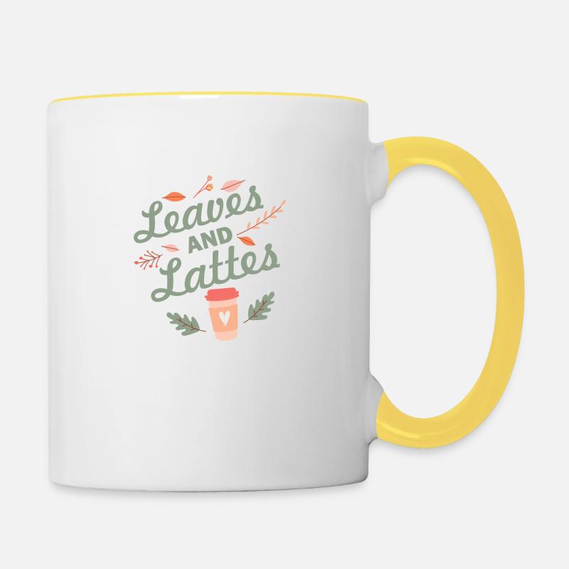 Feuilles et Lattes cadeau de citrouille d'automne - Mug contrasté - blanc/jaune