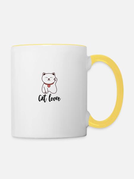 Katzenliebhaber - Tasse zweifarbig - Weiß/Gelb