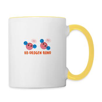 Wasserstoff H2 Bond Cute Cartoon sagt Hallo - Tasse zweifarbig - Weiß/Gelb - Rechts