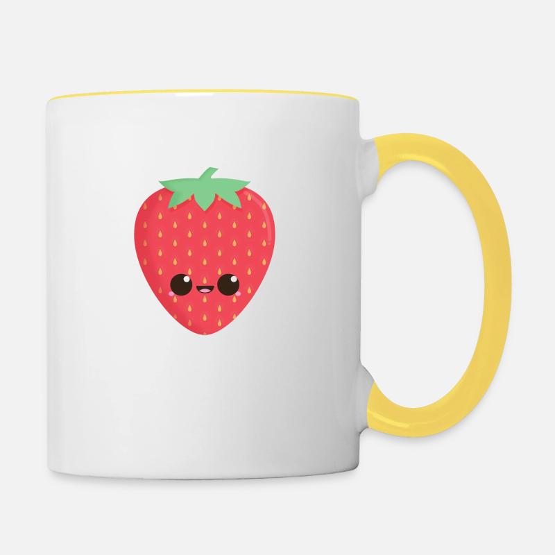 Kawaii Erdbeere - Tasse zweifarbig - Weiß/Gelb