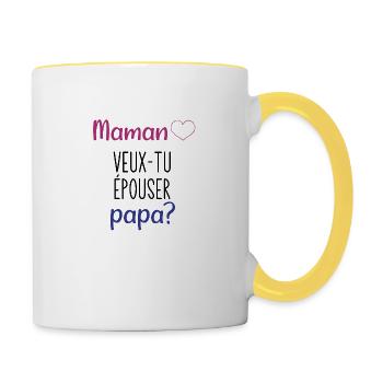 maman veux tu épouser papa - Mug contrasté - blanc/jaune - Droite
