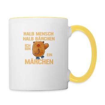 Halb Mensch halb Bärchen ich bin ein Märchen - Tasse zweifarbig - Weiß/Gelb - Rechts