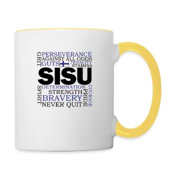 SISU Nord Cadeau pays scandinave drapeau - Mug contrasté - blanc/jaune - Droite