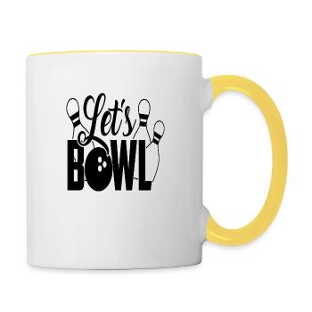 Kegeln wir - Tasse zweifarbig - Weiß/Gelb - Rechts