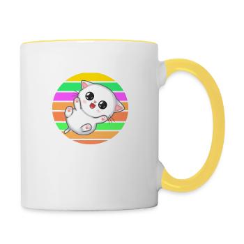 Bébé chaton au coucher du soleil - Mug contrasté - blanc/jaune - Droite