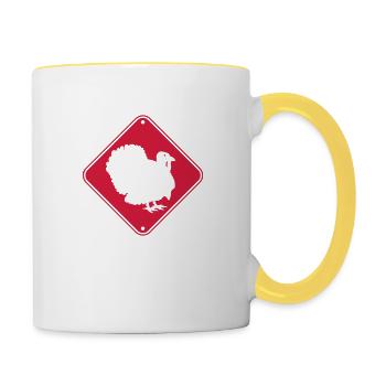 Achtung Truthahn Schild - Tasse zweifarbig - Weiß/Gelb - Rechts