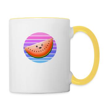 Clin d’oeil melon au coucher du soleil - Mug contrasté - blanc/jaune - Droite