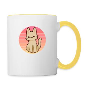 Chat anime au coucher du soleil - Mug contrasté - blanc/jaune - Droite