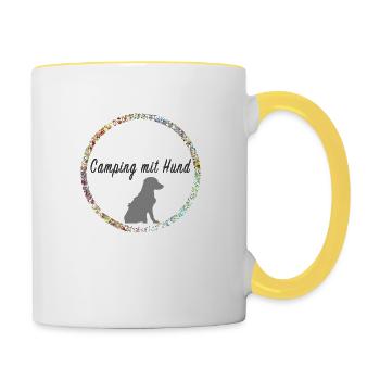 Camping mit Hund - Tasse zweifarbig - Weiß/Gelb - Rechts