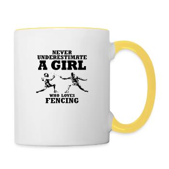 Girl fencing Geschenk Fechter Sport - Tasse zweifarbig - Weiß/Gelb - Rechts