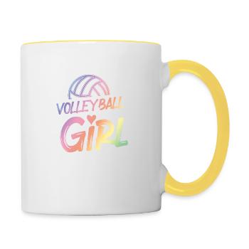 Volleyball Mädchen Herz Bunt - Tasse zweifarbig - Weiß/Gelb - Rechts