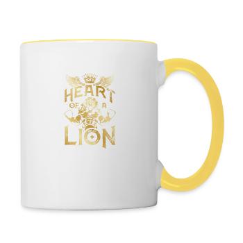 Boxen Löwe Herz Gold Motivation - Tasse zweifarbig - Weiß/Gelb - Rechts