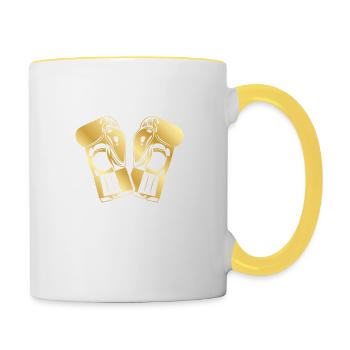 Boxhandschuhe Symbol Gold - Tasse zweifarbig - Weiß/Gelb - Rechts