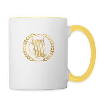 Bier Symbol Bierglas Kranz Gold - Tasse zweifarbig - Weiß/Gelb - Rechts