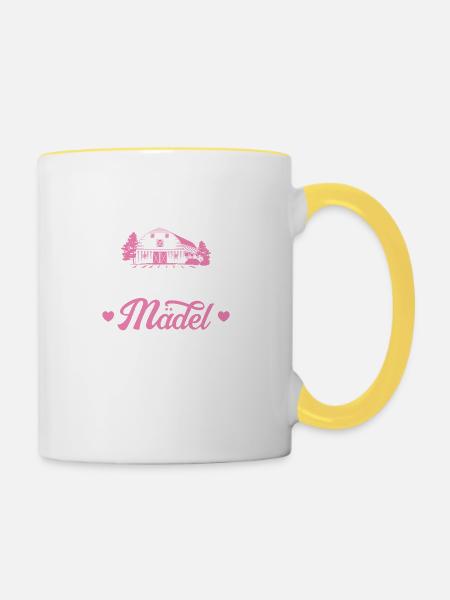 Dorf Mädel Frau Landwirtin Herz - Tasse zweifarbig - Weiß/Gelb