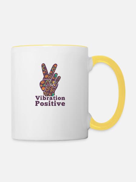 T-Shirt positive Vibration. - Tasse zweifarbig - Weiß/Gelb