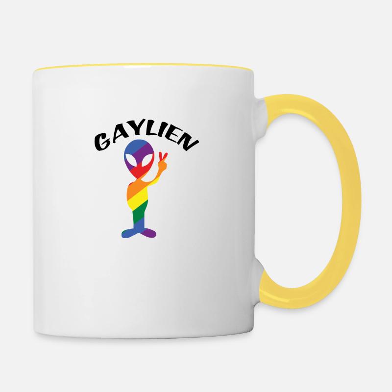 Gaylien LGBT sort cadeau pride droits - Mug contrasté - blanc/jaune