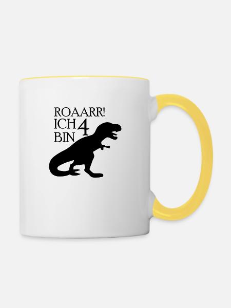 Dinosaurier Dino - Tasse zweifarbig - Weiß/Gelb