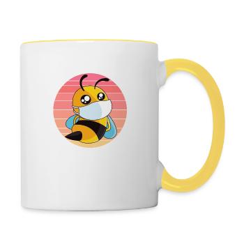Abeille avec protège-dents au coucher du soleil - Mug contrasté - blanc/jaune - Droite