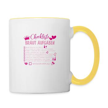 Checkliste braut aufgaben Geschenk Hochzeit Ehe - Tasse zweifarbig - Weiß/Gelb - Rechts