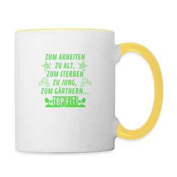 Garten Rentner Spruch - Tasse zweifarbig - Weiß/Gelb - Rechts