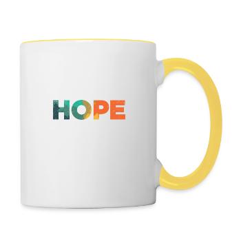 HOPE Pray Pray Inspirational Quotes Geschenkidee - Tasse zweifarbig - Weiß/Gelb - Rechts