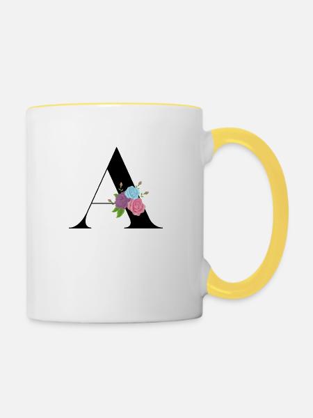 Buchstabe A Blühende - Tasse zweifarbig - Weiß/Gelb