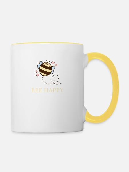 Bee Happy Bienen Design - Tasse zweifarbig - Weiß/Gelb