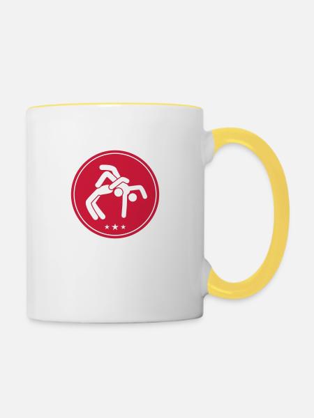 Ringen Wrestling - Tasse zweifarbig - Weiß/Gelb