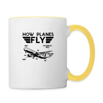 How planes fly Geschenk Pilot Flugzeug Copilot - Tasse zweifarbig - Weiß/Gelb - Rechts