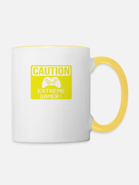 Caution Extreme Gamer! - Tasse zweifarbig - Weiß/Gelb